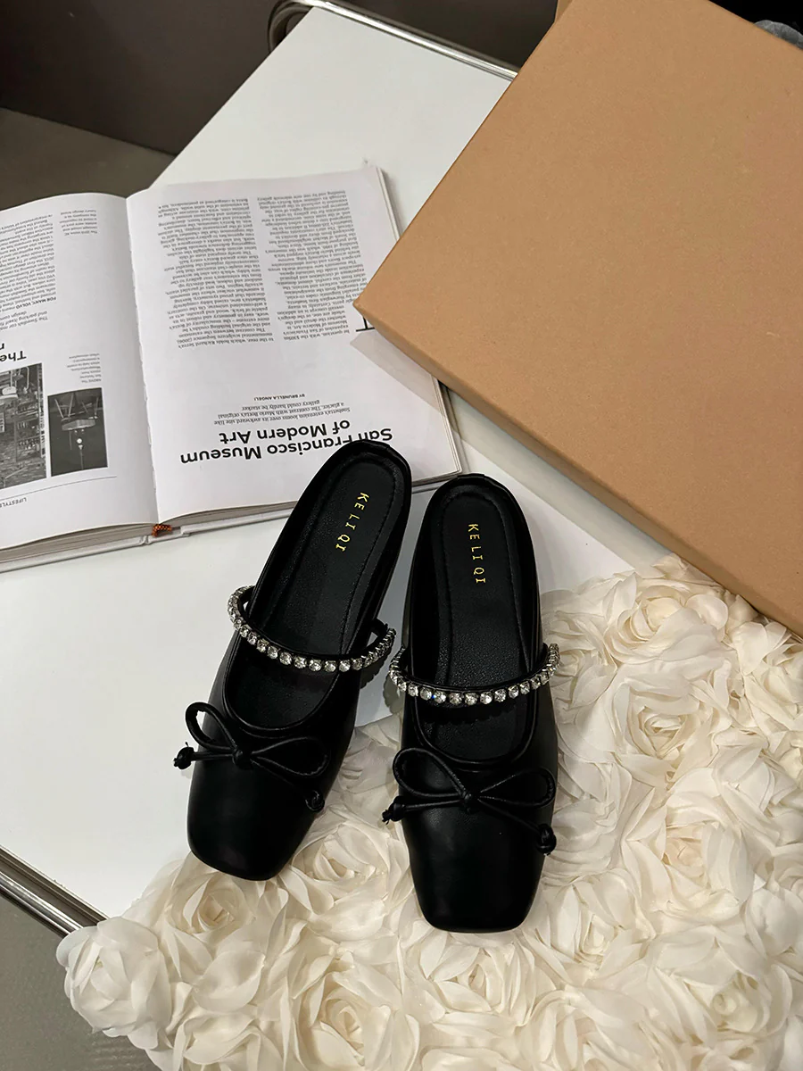 Damen elegante Ballerina-Slipper mit funkelndem Schleifenakzent und klassischer Form R&B - Image 6