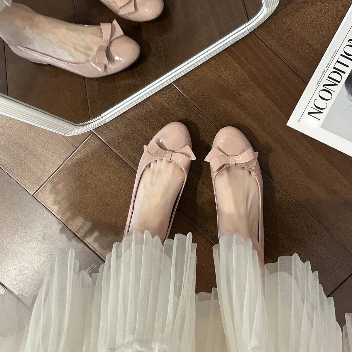 Damen elegante Ballerinas mit dekorativer Schleifenapplikation und komfortablem Blockabsatz R&B - Image 3