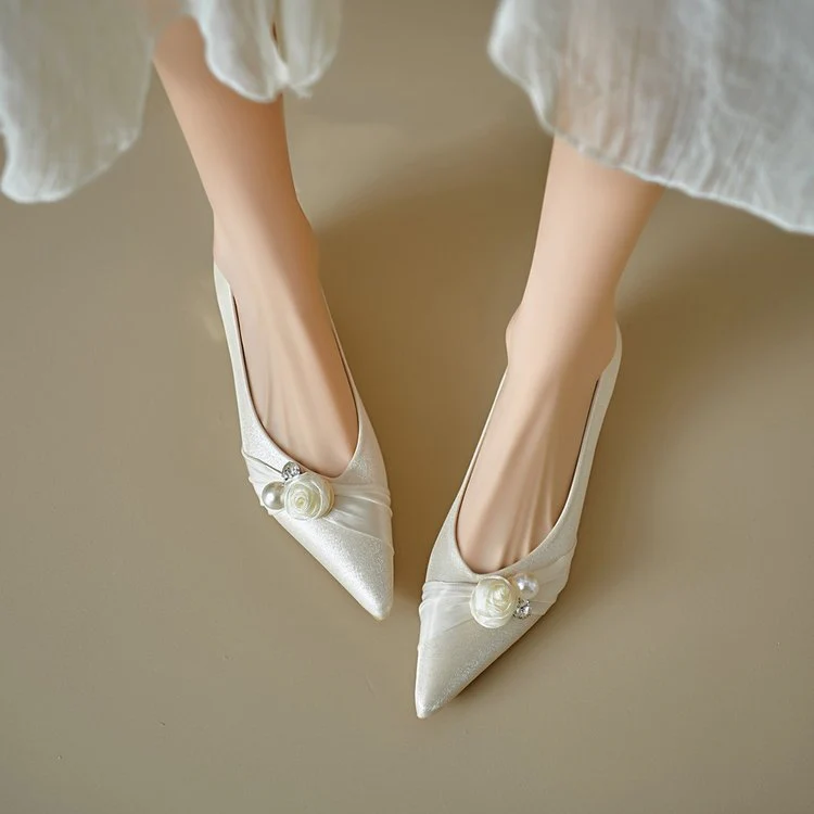 Damen elegante Ballerinas mit floralem Dekor und feinem Satin R&B - Image 4