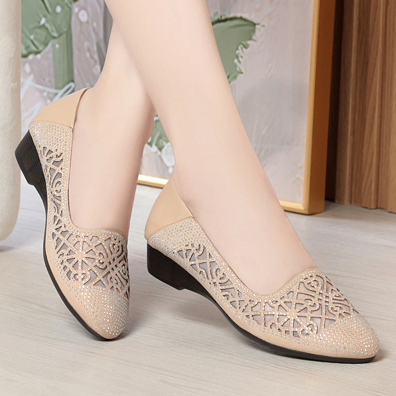 Damen Elegante Ballerinas mit funkelndem Strass und luftiger Lochmuster R&B - Image 2