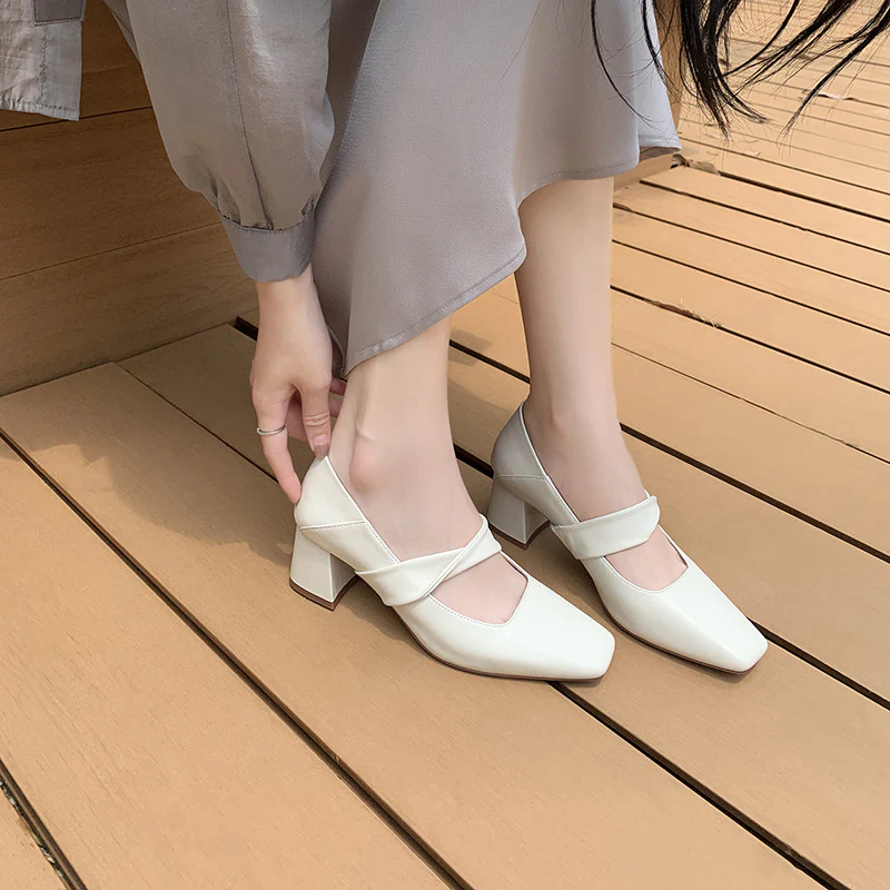 Damen elegante Berufsschuhe mit moderner geschwungener Riemchenverzierung und stabiler Absatzhöhe R&B - Image 8