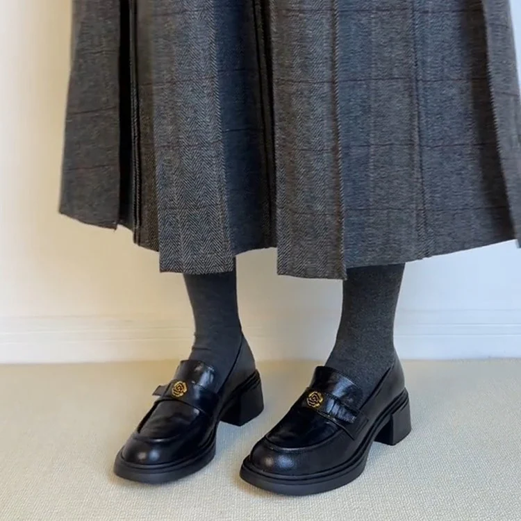 Damen elegante Blockabsatz-Schlupfschuhe mit modischem Leder R&B - Image 4