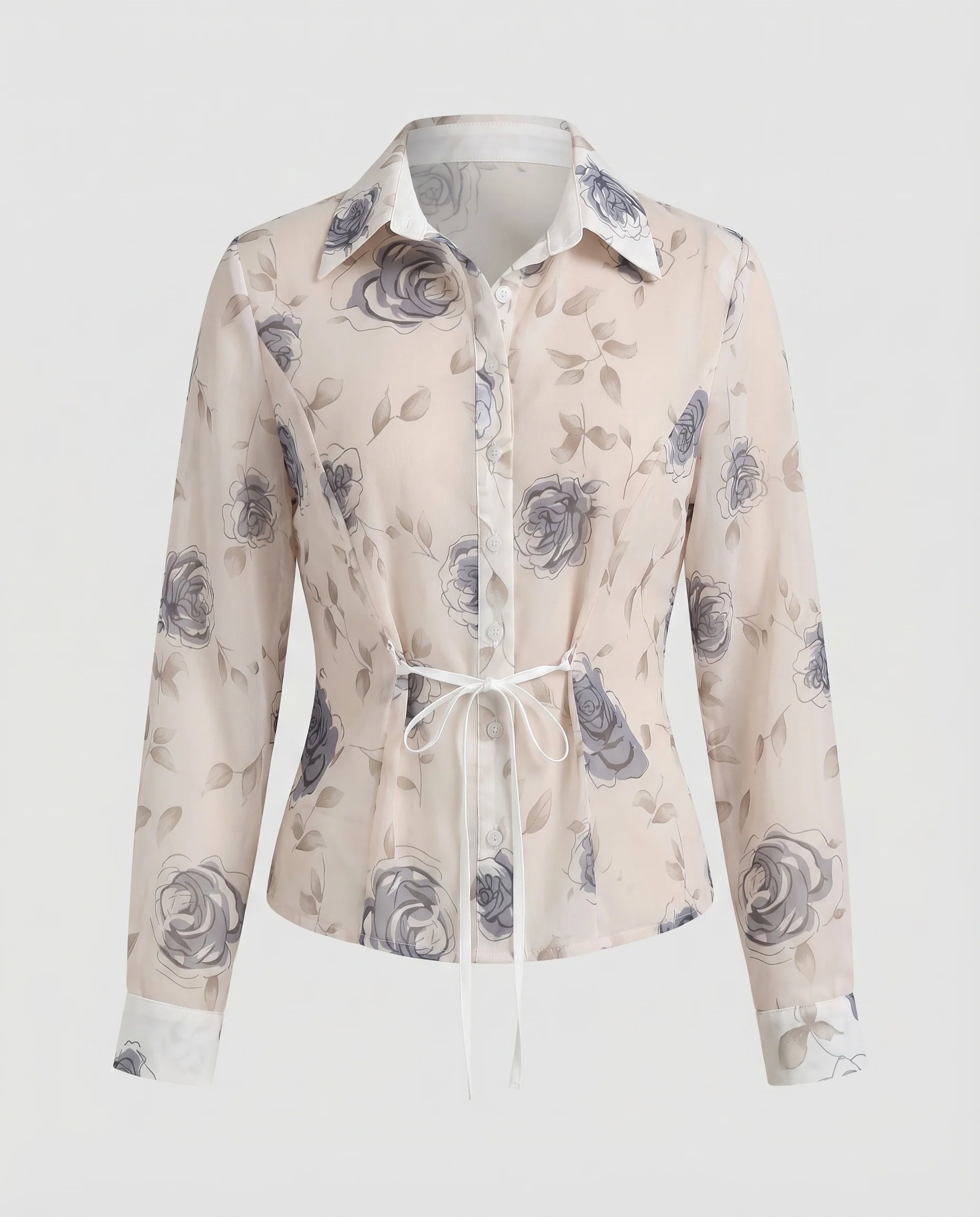 Damen elegante Bluse mit floralen Akzenten und praktischem Kordelzug - Image 5