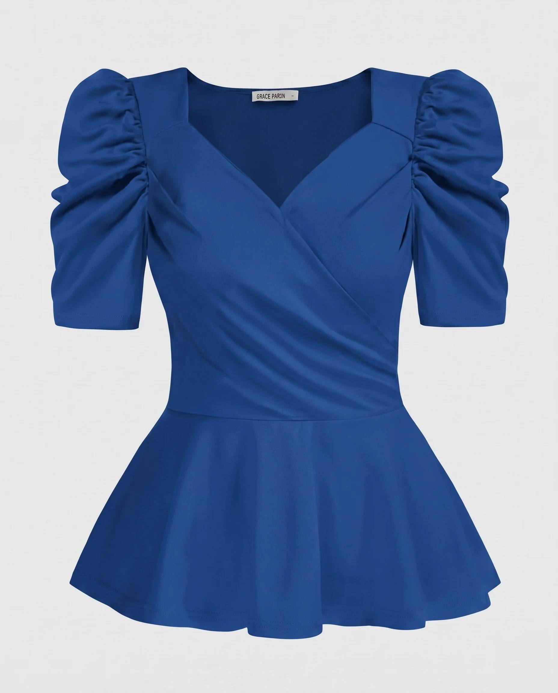Damen Elegante Bluse mit Puffärmeln und Wickeldesign R&B - Image 5
