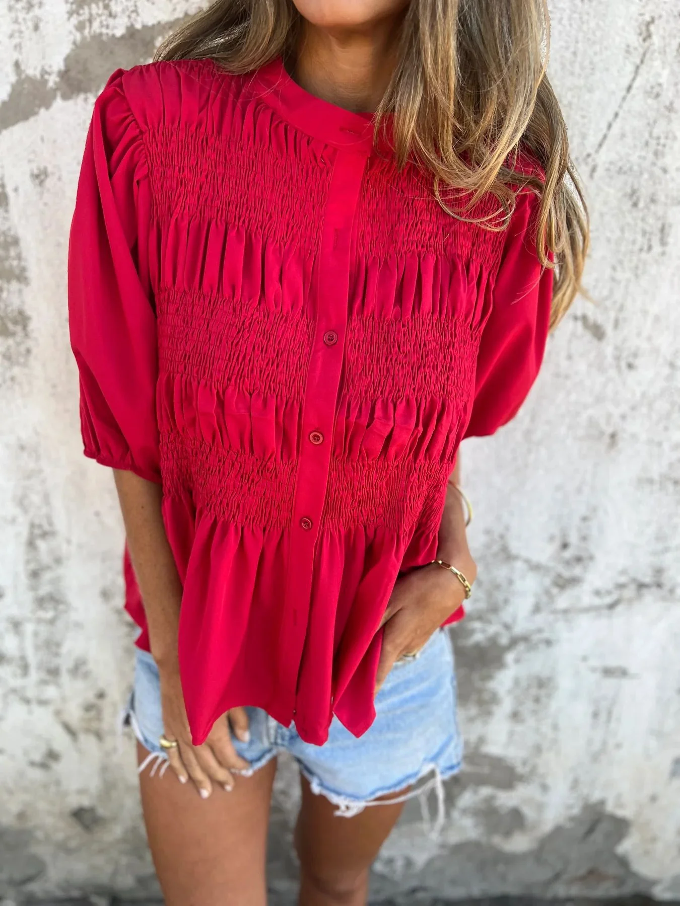Damen elegante Bluse mit Raffung und durchgehender Knopfleiste R&B - Image 8