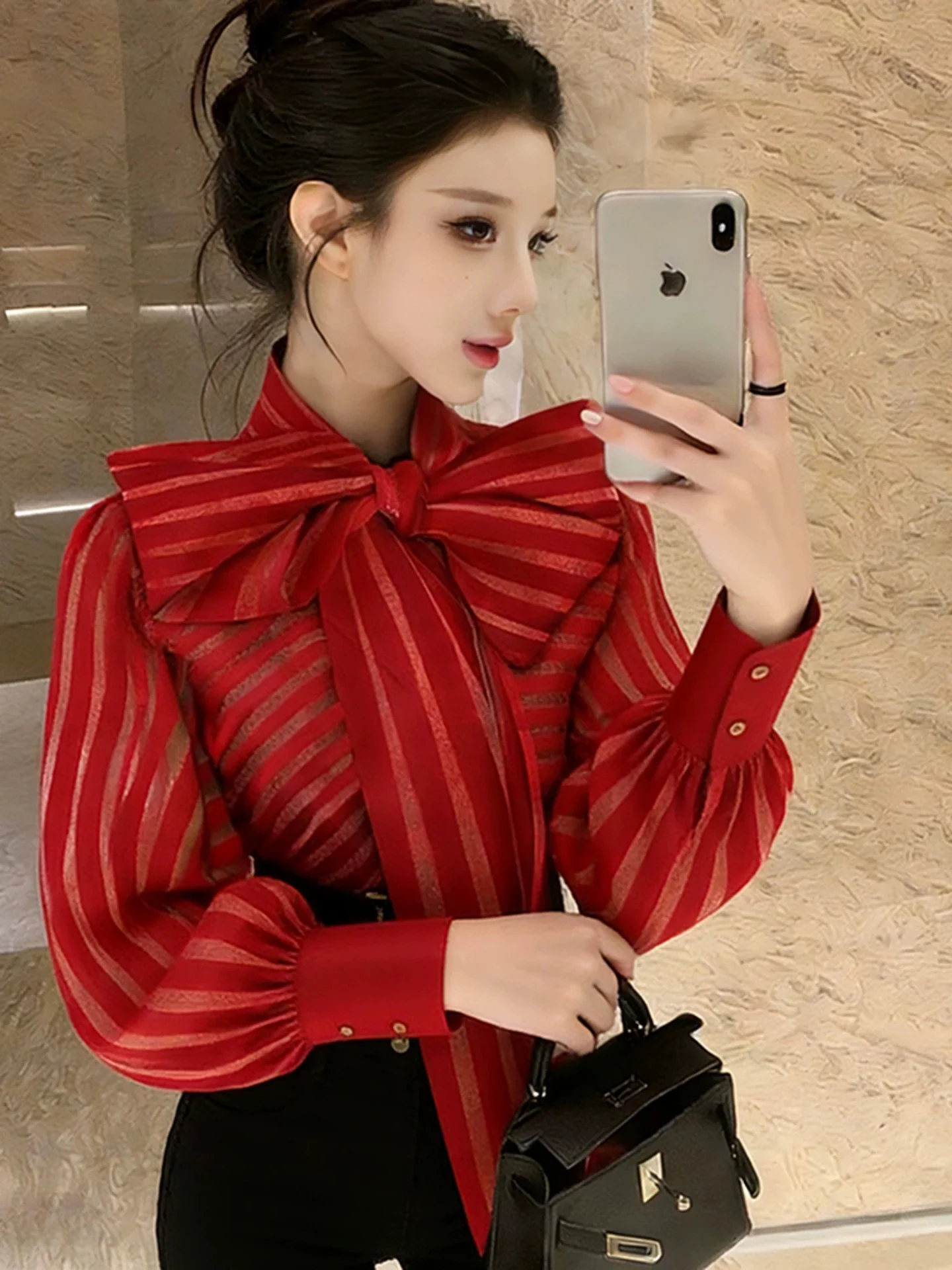 Damen Elegante Bluse mit voluminösem Schleifenkragen und trendigem Streifenmuster R&B - Image 7