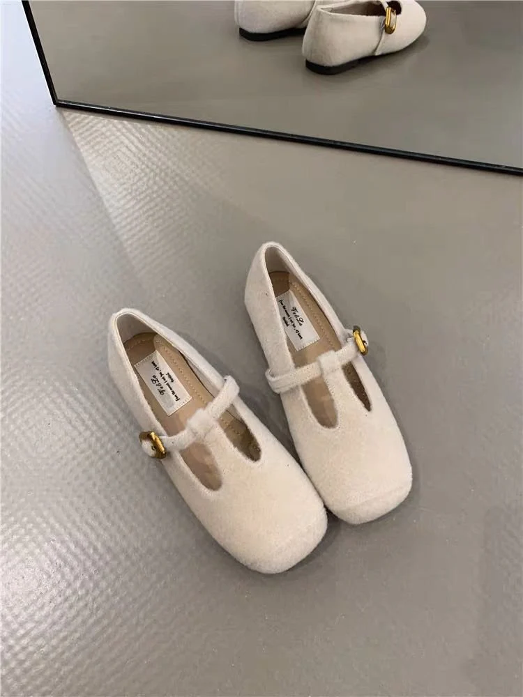Damen elegante Filz-Ballerinas mit dekorativem Riemchen und bequemer Sohle R&B - Image 7