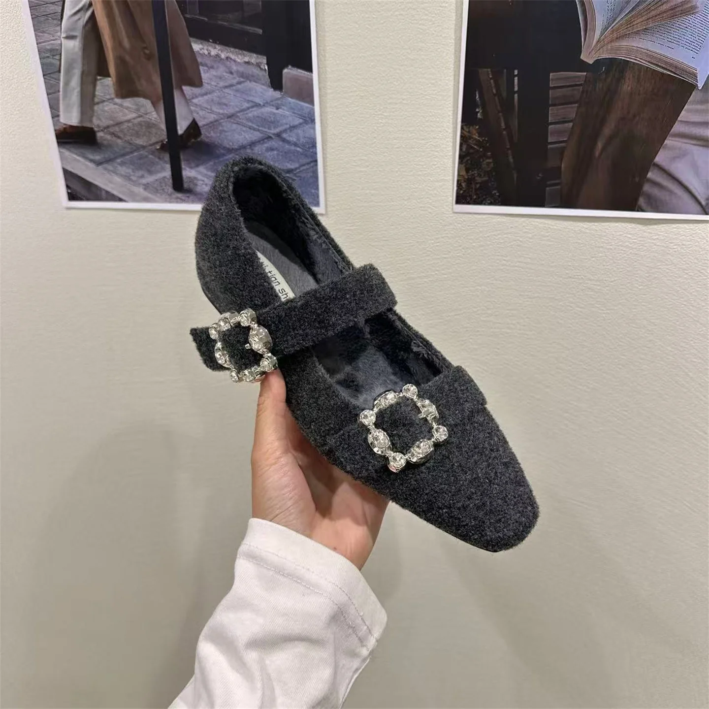 Damen elegante Filz-Mary Jane Schuhe mit schimmernden Schnallen R&B - Image 9