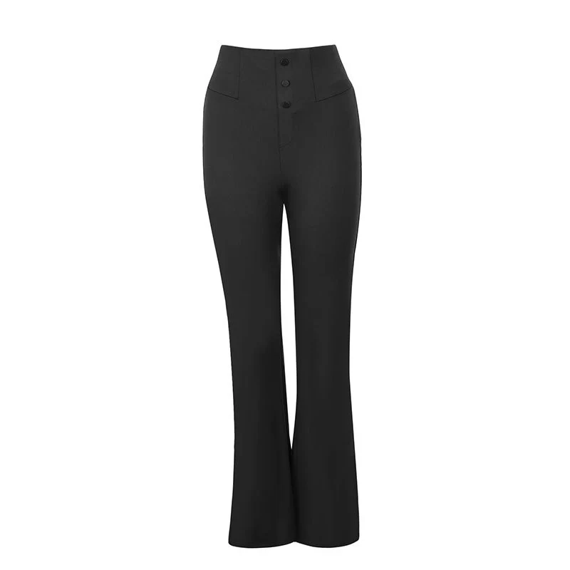 Damen Elegante Flared-Hose mit hohem Bund und klassischen Knopfdetails R&B - Image 5