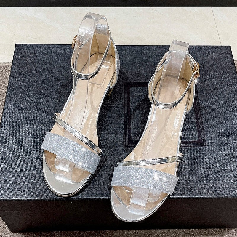 Damen elegante Glitzer-Sandaletten mit Blockabsatz R&B - Image 3