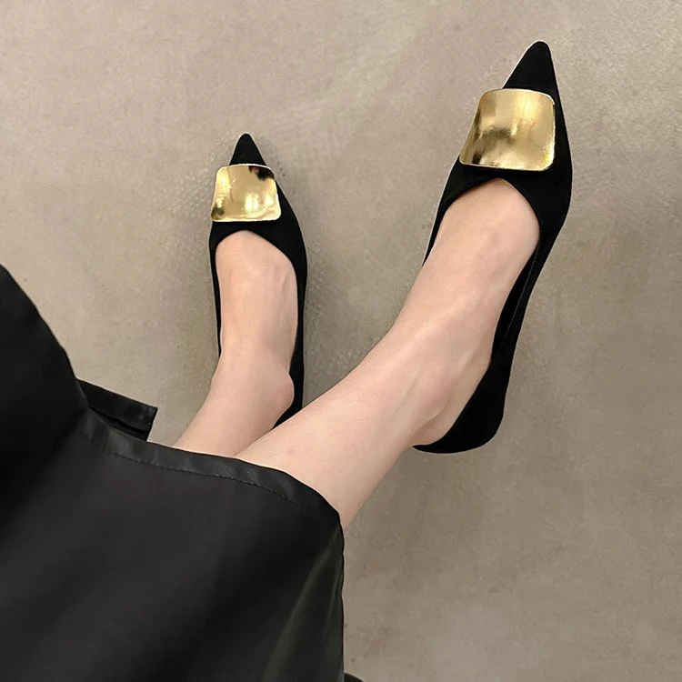 Damen elegante High-Heel Ballerinas mit stilvollem Goldakzent R&B - Image 3