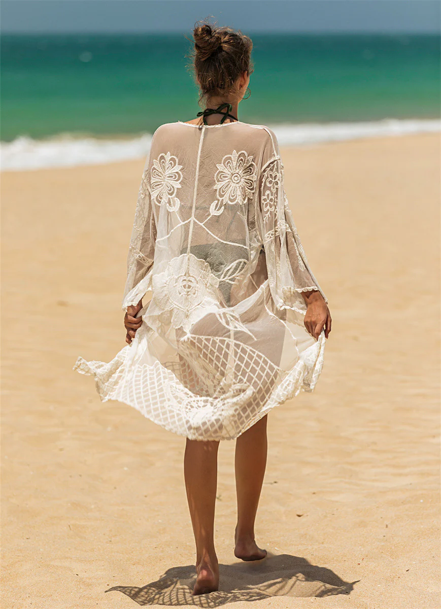 Damen elegante Häkel-Strandtunika mit floralen Details R&B - Image 8