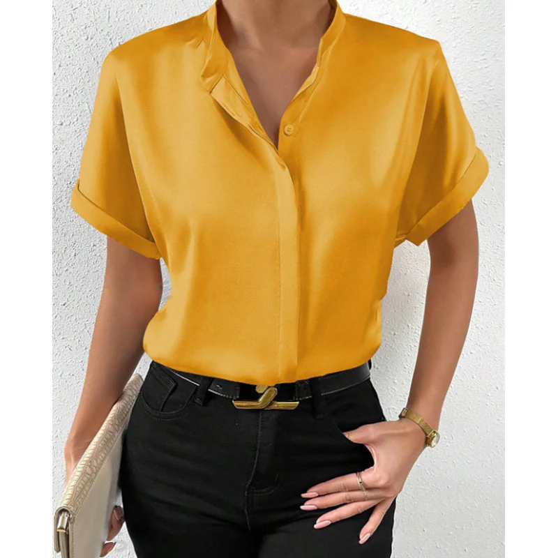 Damen elegante Kurzarmbluse mit asymmetrischem Kragen R&B - Image 2