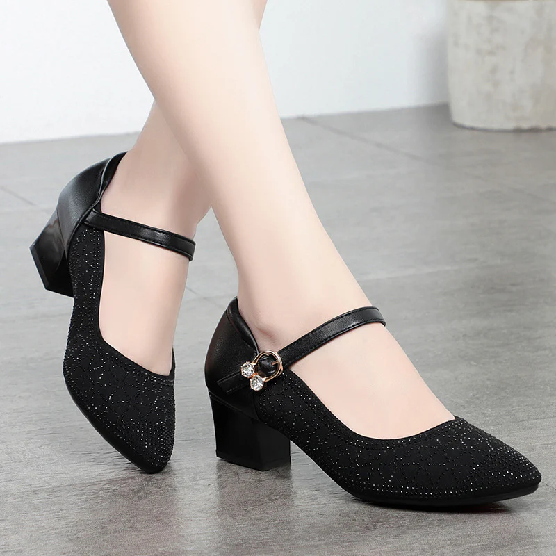Damen Elegante Mary Jane Pumps mit funkelndem Strassbesatz und komfortablem Blockabsatz R&B - Image 2