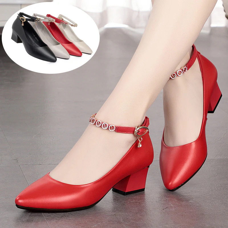 Damen Elegante Mary Jane Pumps mit verstellbarem Riemen und funkelndem Schmuckdetail R&B