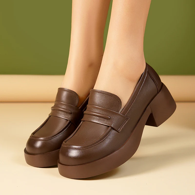 Damen Elegante Mokassins mit bequemem Blockabsatz und modischem Riemen R&B