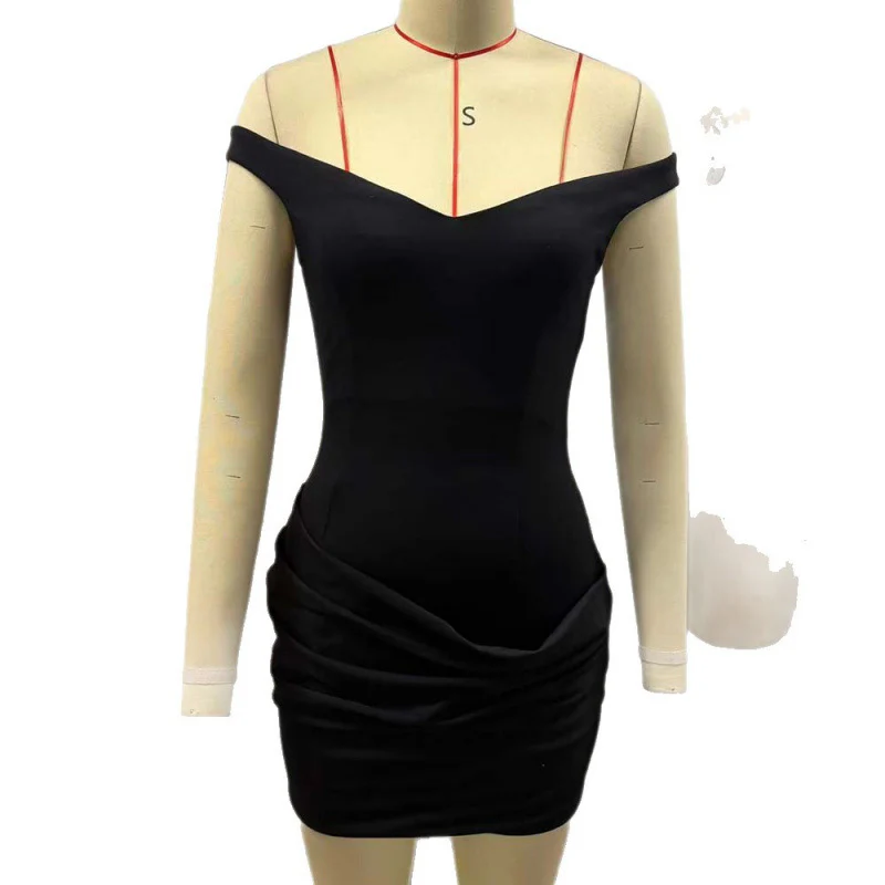 Damen elegante Off-Shoulder Minikleid mit tiefem V-Ausschnitt und gerafftem Saum R&B - Image 5