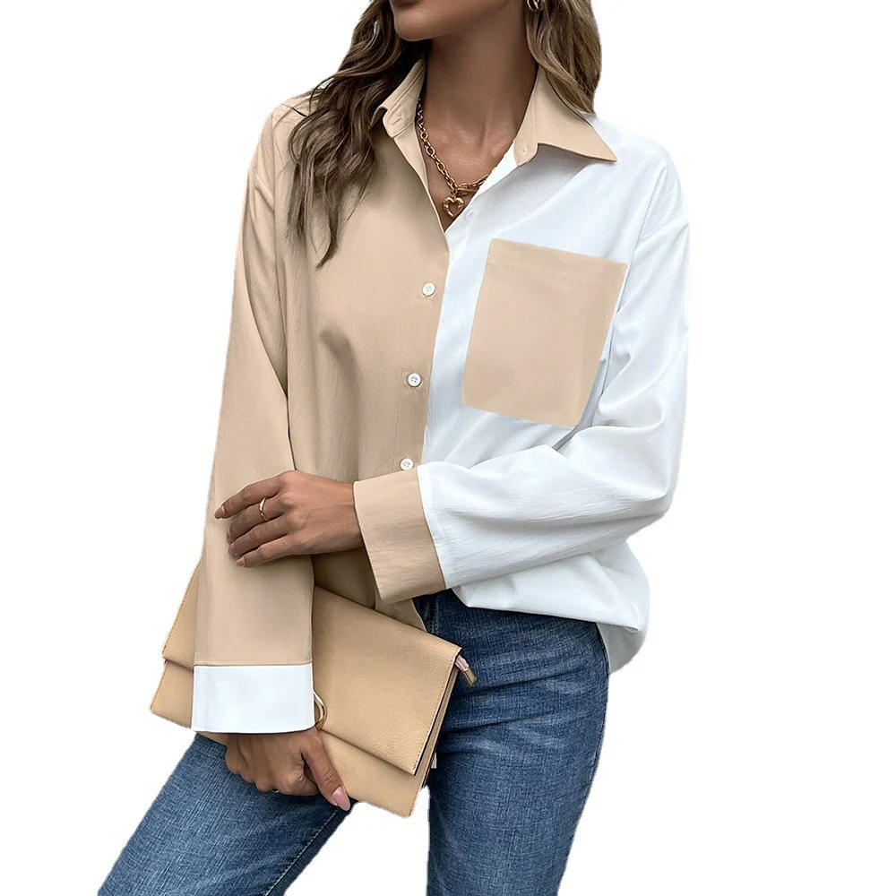 Damen Elegante Oversized Bluse mit Kontrastpaten R&B - Image 5