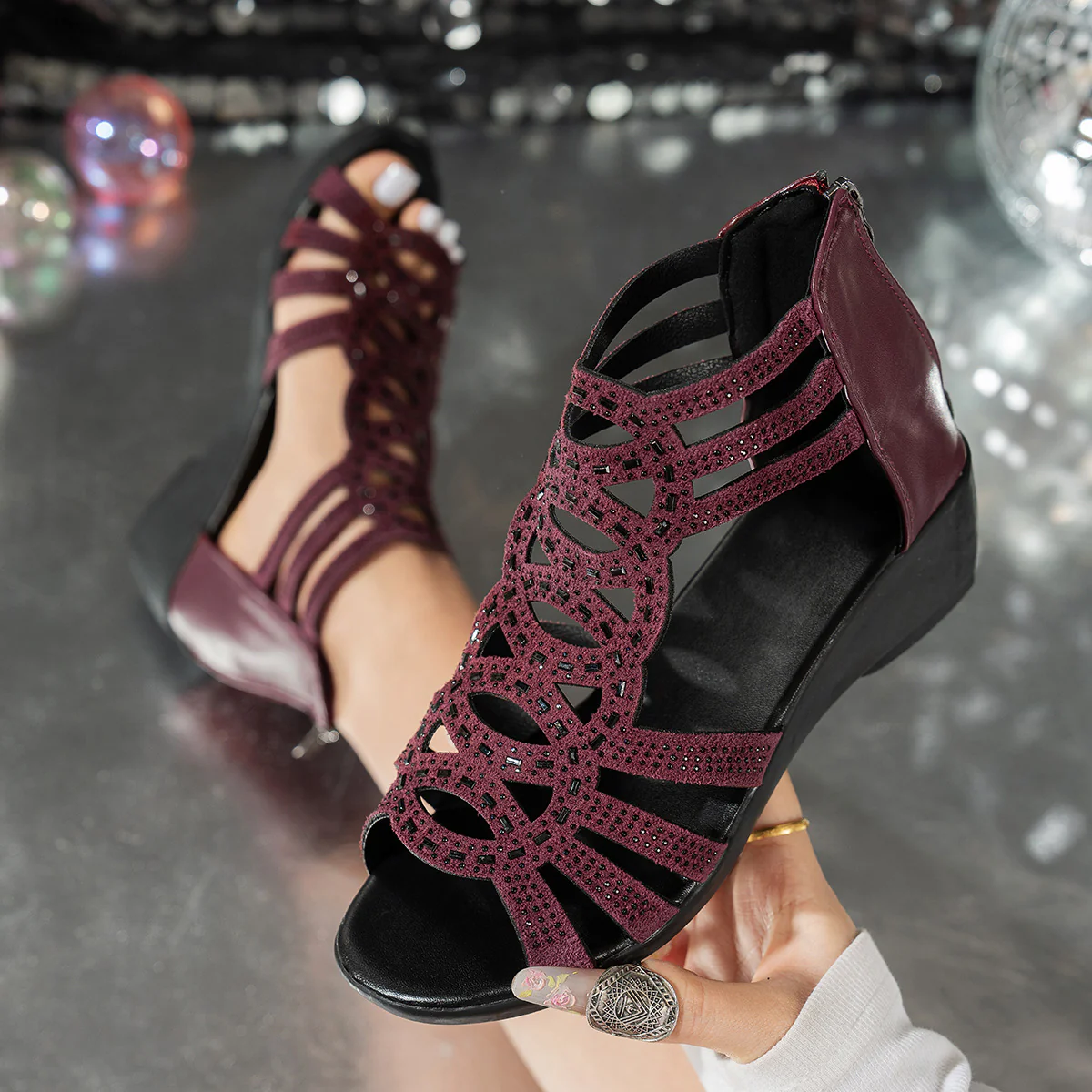 Damen elegante Riemchen-Sandalen mit funkelnden Details R&B - Image 6