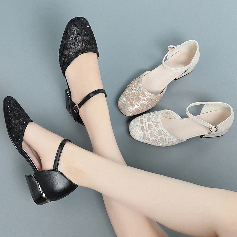 Damen Elegante Riemchen-Ballerinas mit glitzerndem Schmuckdetail und verstellbarem Riemen R&B - Image 4