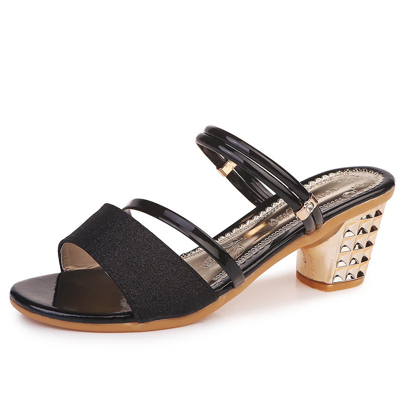 Damen elegante Riemensandaletten mit funkelndem Glitzer und luxuriösem Blockabsatz R&B - Image 6