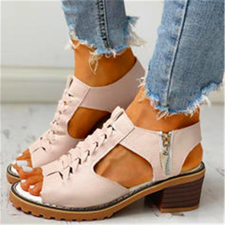 Damen elegante Sandalen mit geflochtenen Riemen und komfortablem Blockabsatz R&B - Image 2