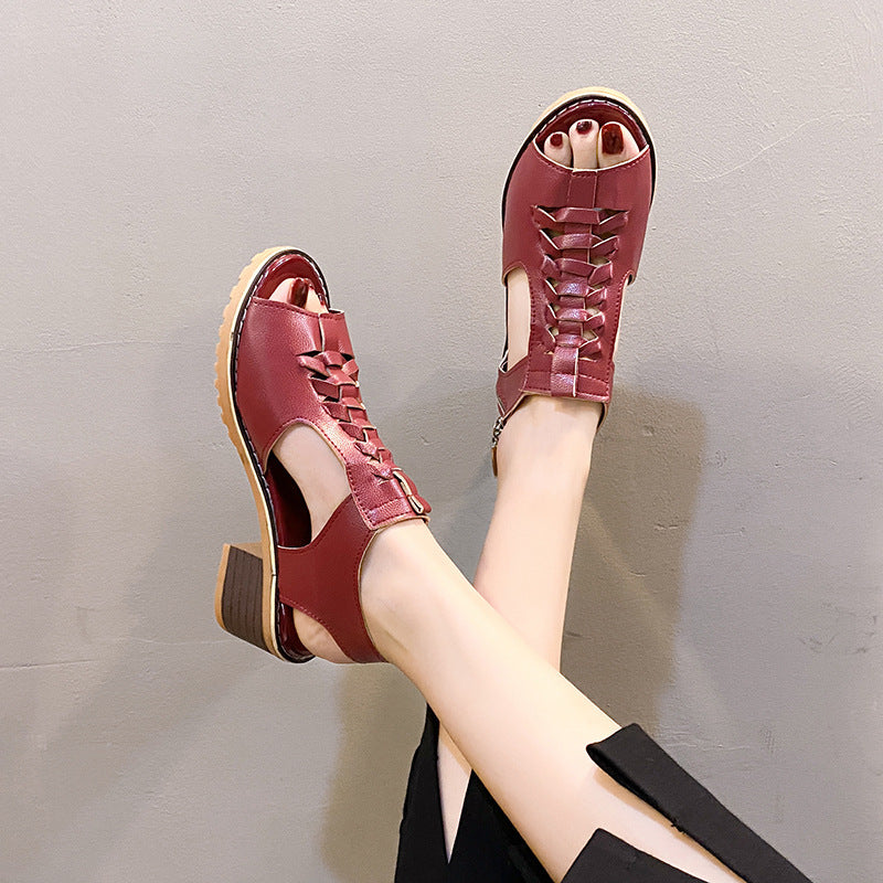 Damen elegante Sandalen mit geflochtenen Riemen und komfortablem Blockabsatz R&B - Image 4