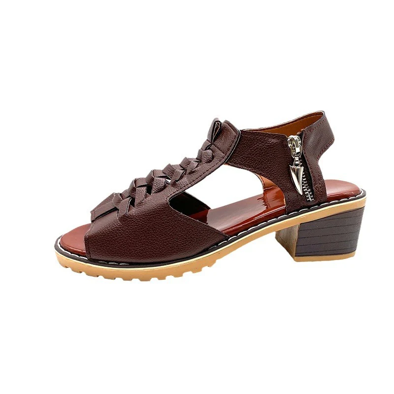 Damen elegante Sandalen mit geflochtenen Riemen und komfortablem Blockabsatz R&B - Image 5