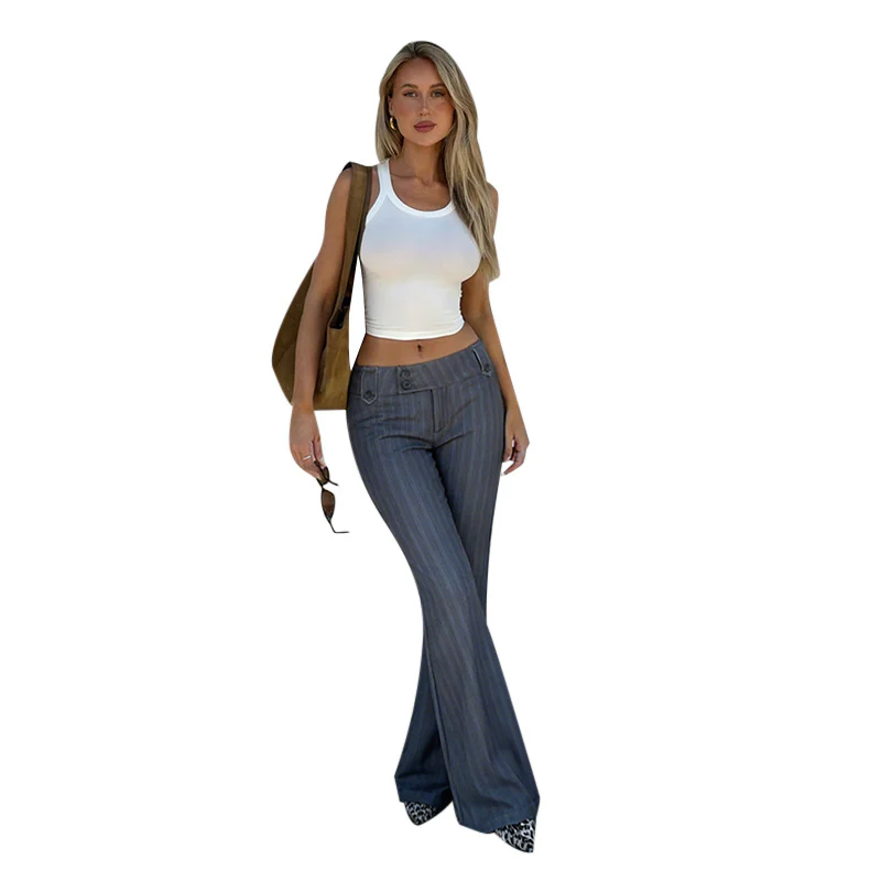 Damen elegante Schlaghose mit feinen Streifen und hohem Bund R&B - Image 5