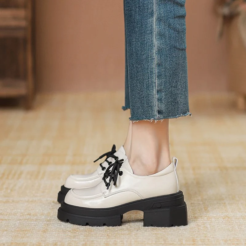 Damen elegante Schnürschuhe mit robustem Plateau und komfortablem Lederoberteil R&B - Image 4