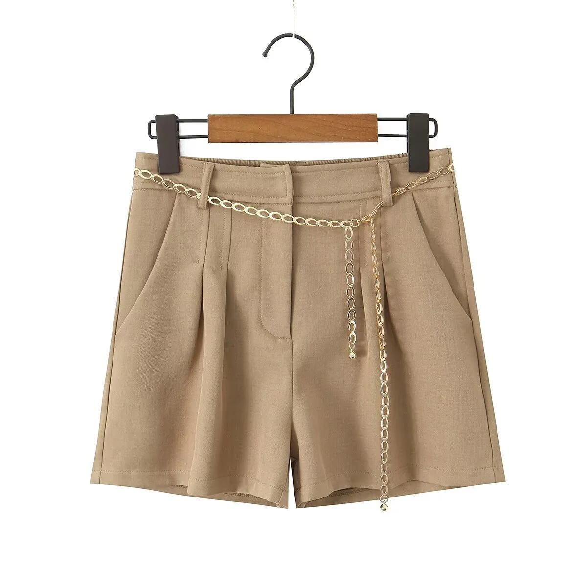 Damen elegante Shorts mit dekorativer Kette und feinen Falten R&B - Image 5