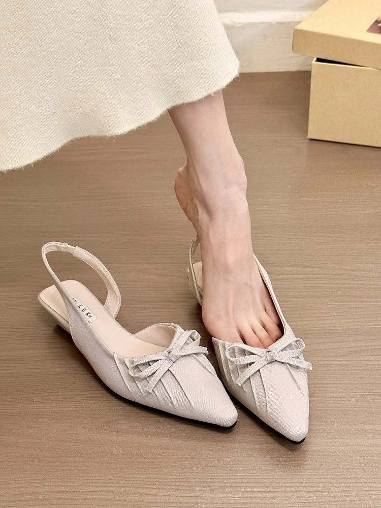 Damen elegante Sling-Ballerinas mit dekorativen Schleifen und flachem Absatz R&B - Image 8