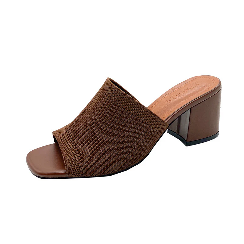 Damen elegante Sling-Pantoletten mit strukturiertem Obermaterial und blockiertem Absatz R&B - Image 8