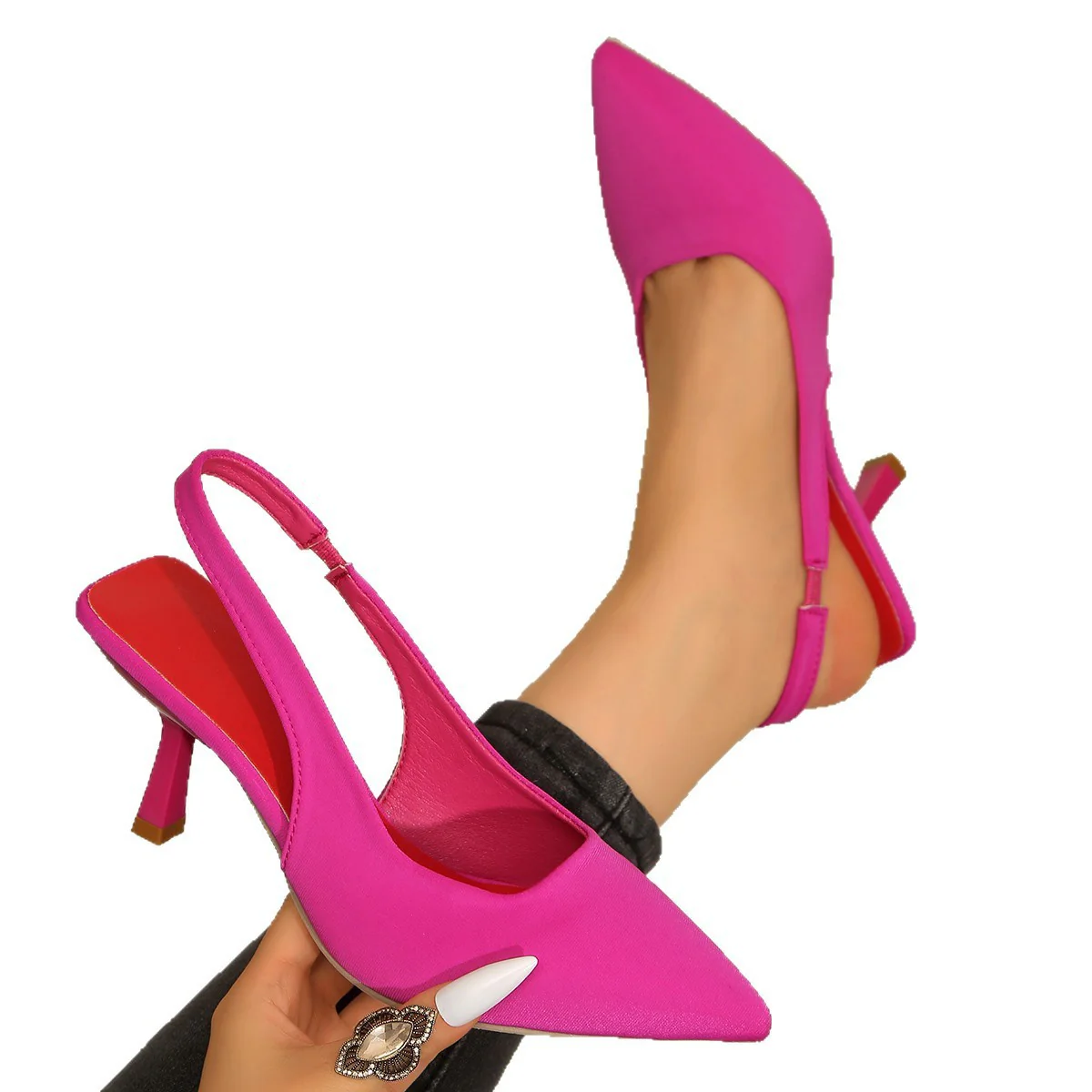 Damen elegante Sling-Pumps mit schmalem Riemen und hochglänzendem Finish R&B - Image 5