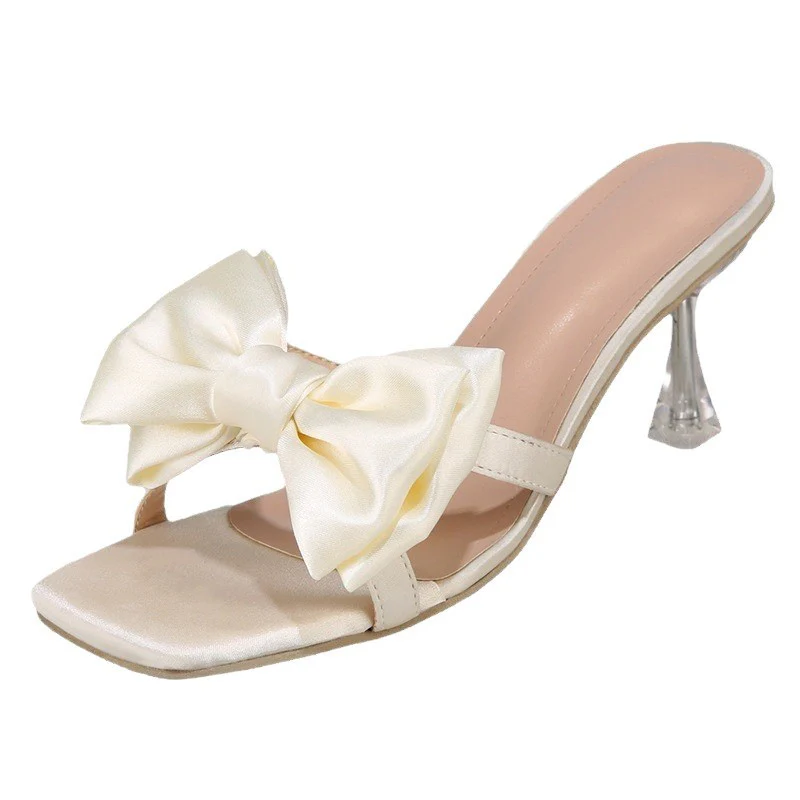 Damen elegante Sling-Sandalen mit glänzenden Schleifen und transparentem Absatz R&B - Image 5