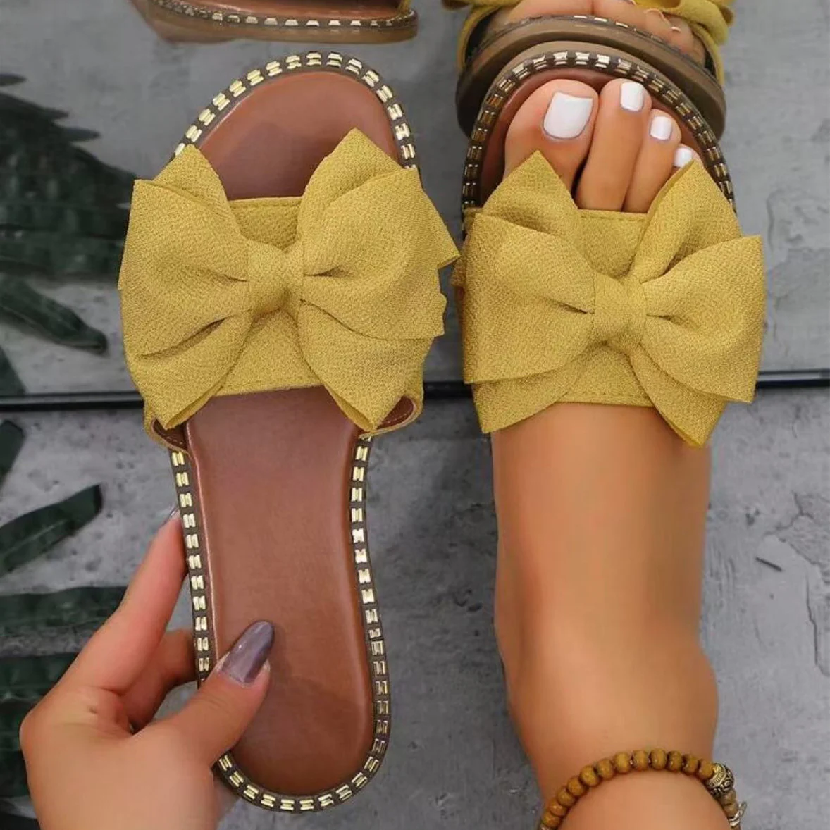 Damen elegante Sommer-Pantoletten mit großem Schleifen-Detail R&B - Image 10