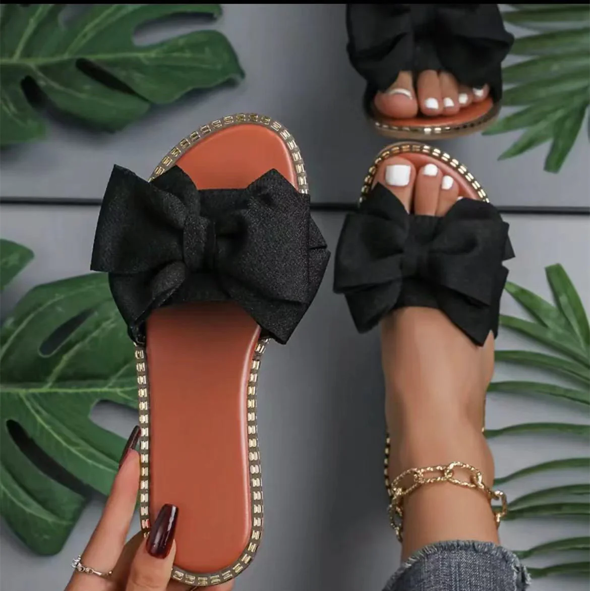 Damen elegante Sommer-Pantoletten mit großem Schleifen-Detail R&B - Image 3