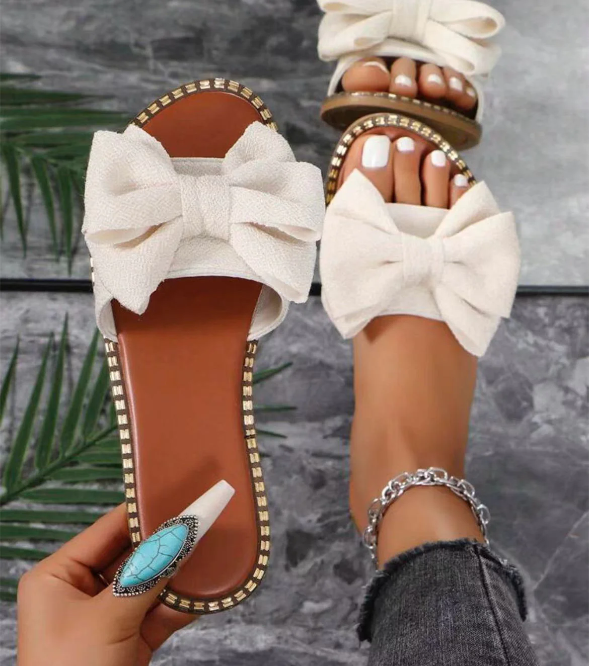 Damen elegante Sommer-Pantoletten mit großem Schleifen-Detail R&B - Image 9