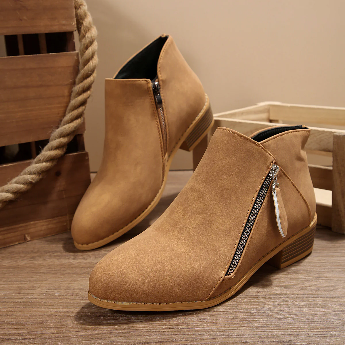 Damen elegante Stiefeletten mit seitlichem Reißverschluss und modischem Design R&B - Image 7