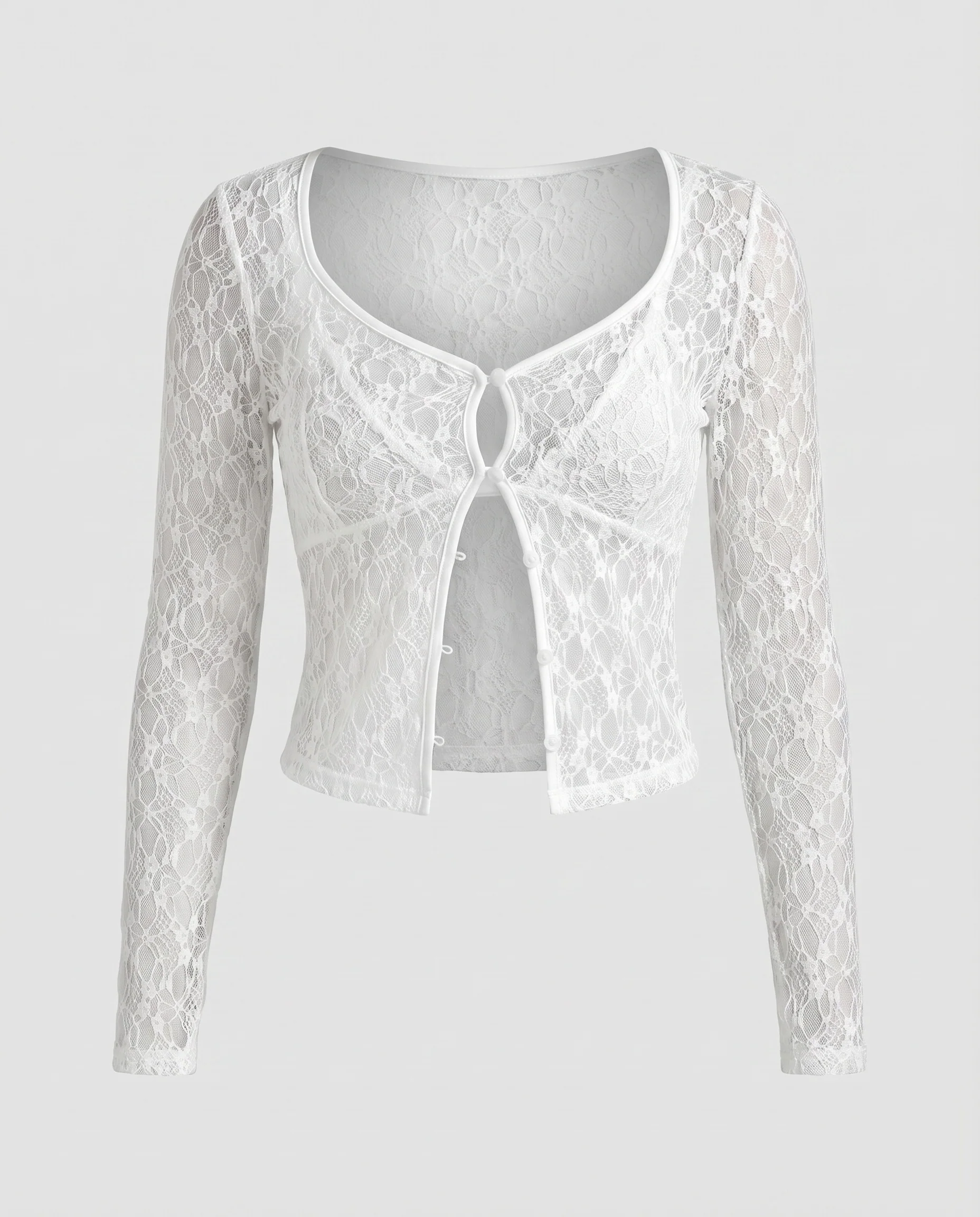 Damen elegante transparente Spitzenbluse mit Knopfdetails - Image 5