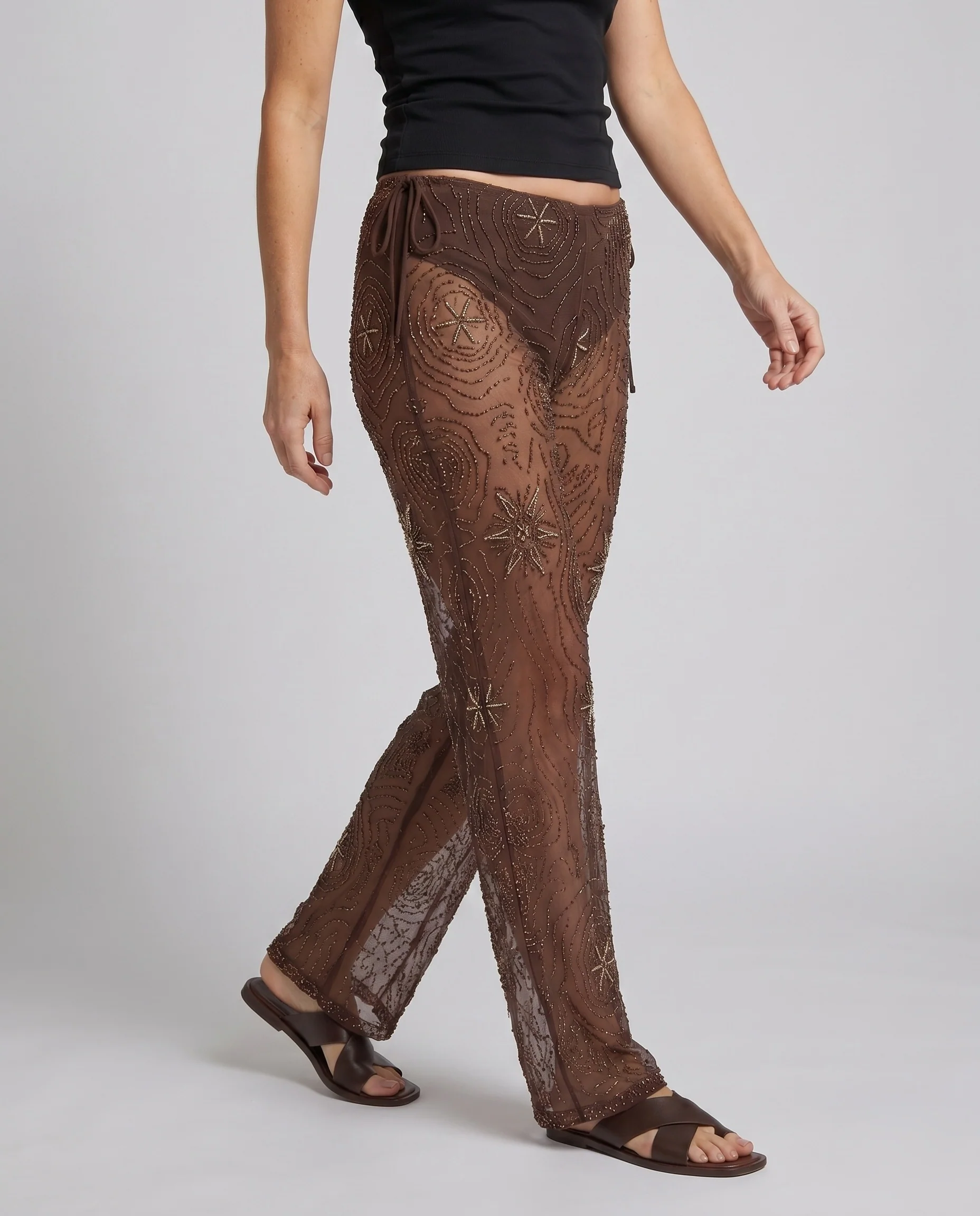 Damen Elegante transparente weit geschnittene Hose mit verzierten Details R&B - Image 2