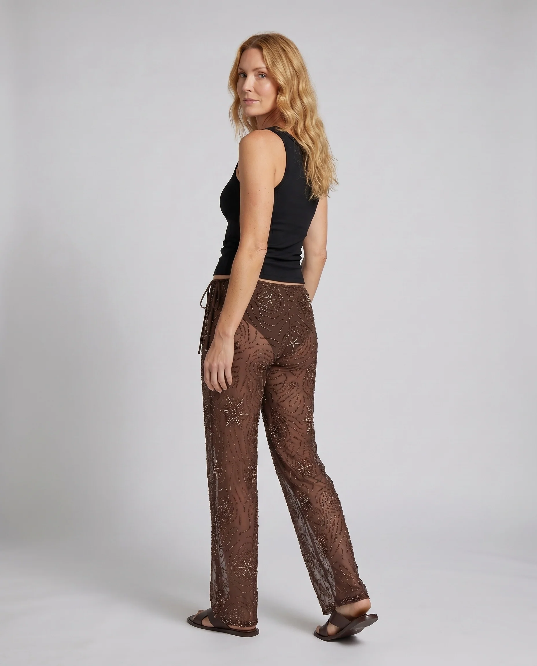 Damen Elegante transparente weit geschnittene Hose mit verzierten Details R&B - Image 4