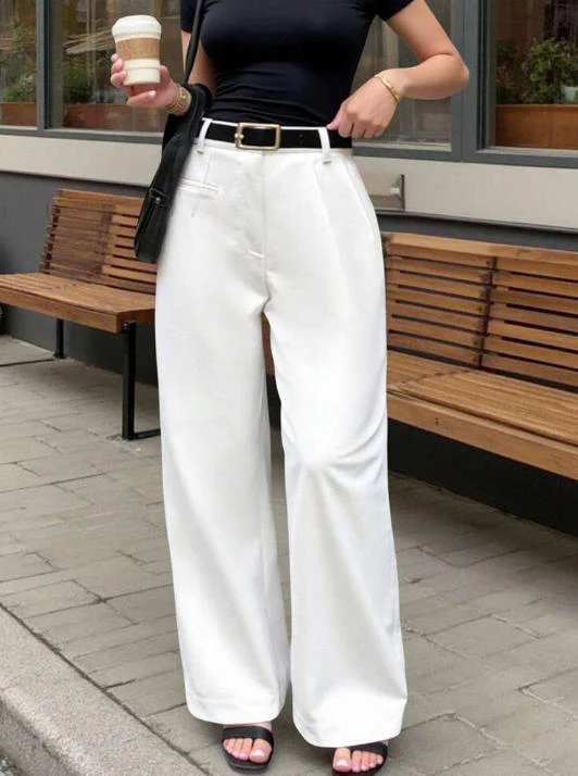 Damen Elegante und bequeme High-Waist Stoffhose mit breitem Bein R&B - Image 10