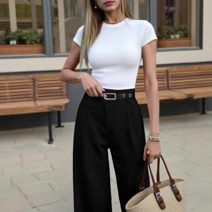 Damen Elegante und bequeme High-Waist Stoffhose mit breitem Bein R&B - Image 2