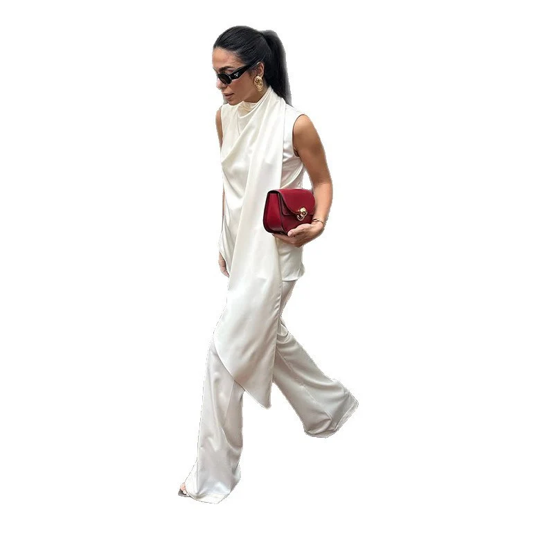 Damen elegante und fließende Chiffon-Hose mit asymmetrischem Schnitt R&B - Image 3