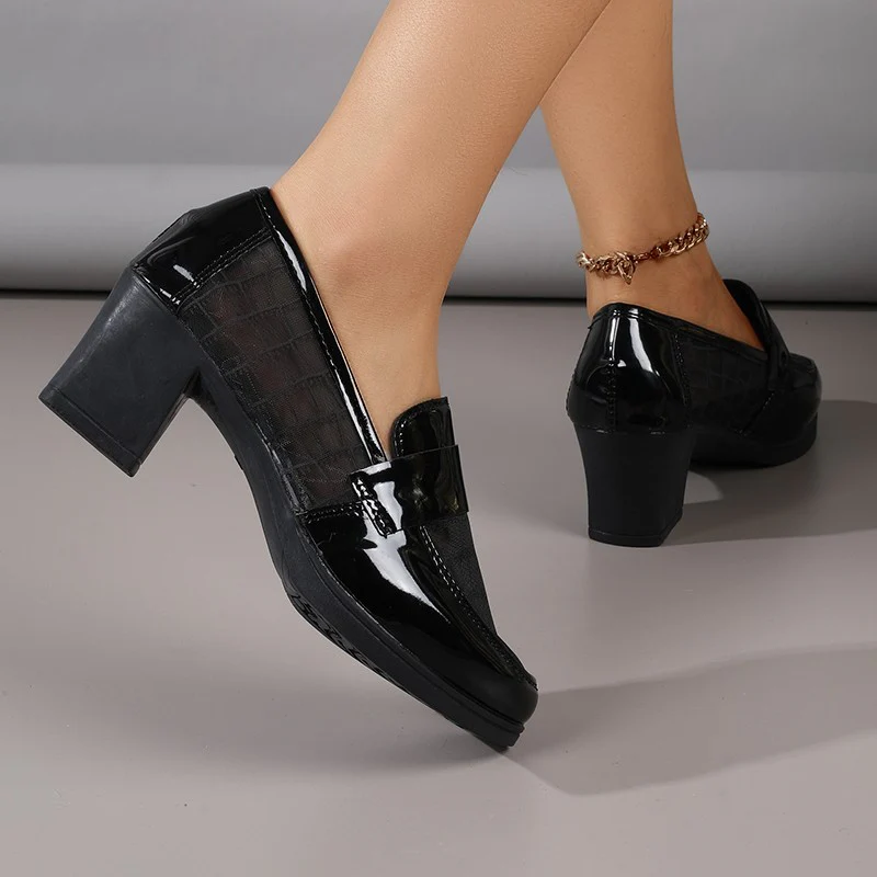 Damen Elegante und modische Ballerinas mit glänzender Oberfläche und komfortablem Blockabsatz R&B - Image 2