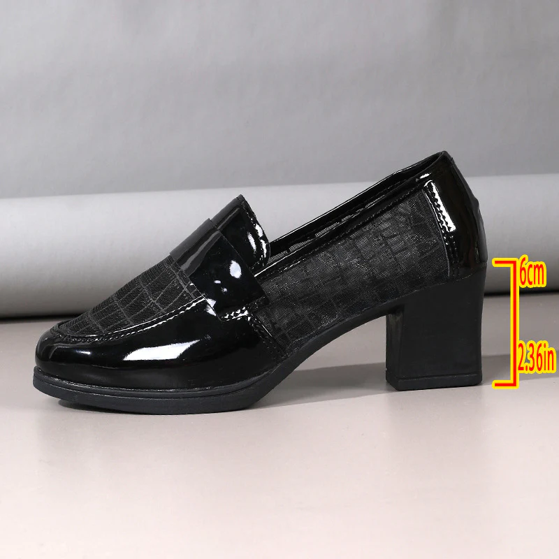 Damen Elegante und modische Ballerinas mit glänzender Oberfläche und komfortablem Blockabsatz R&B - Image 6