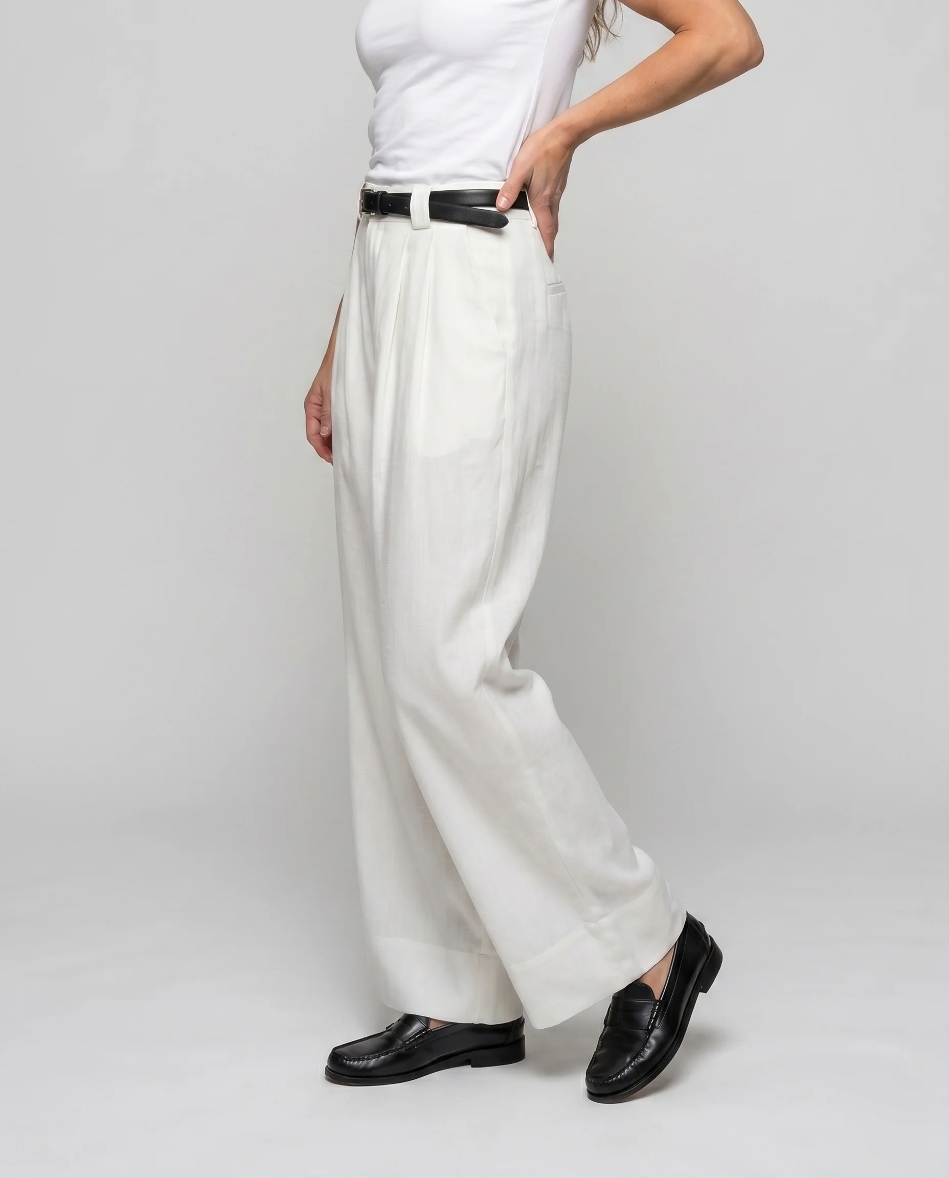 Damen elegante weite Leinenhose mit hochtailliertem Schnitt - Image 2