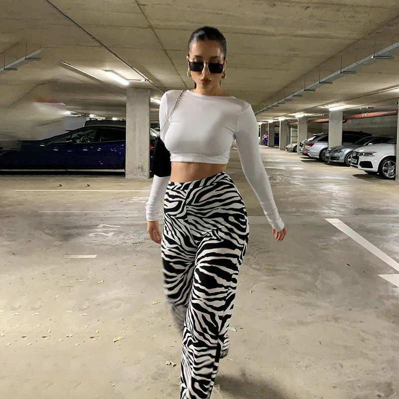 Damen Elegante Zebra-Print High-Waist Hose R&B - Image 2