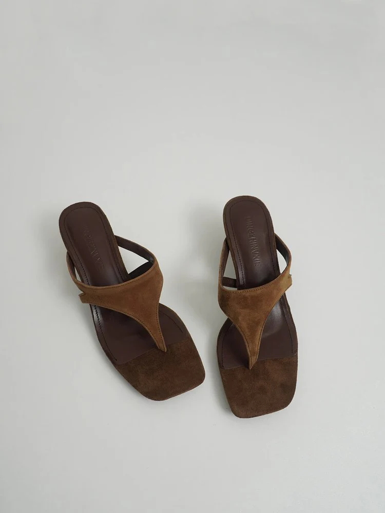 Damen elegante Zehentrenner-Pantoletten aus hochwertigem Wildleder mit bequemer Sohle R&B - Image 7